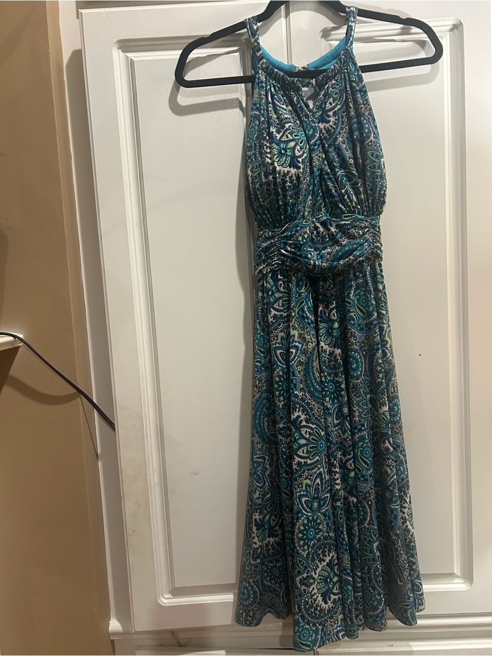 Blue Green BoHo Halter Dress